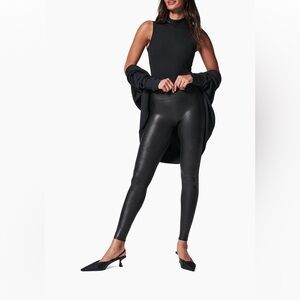 SPANX by Sara Blakely Black Faux Leather Leggings Size Medium Petite 26” inseam